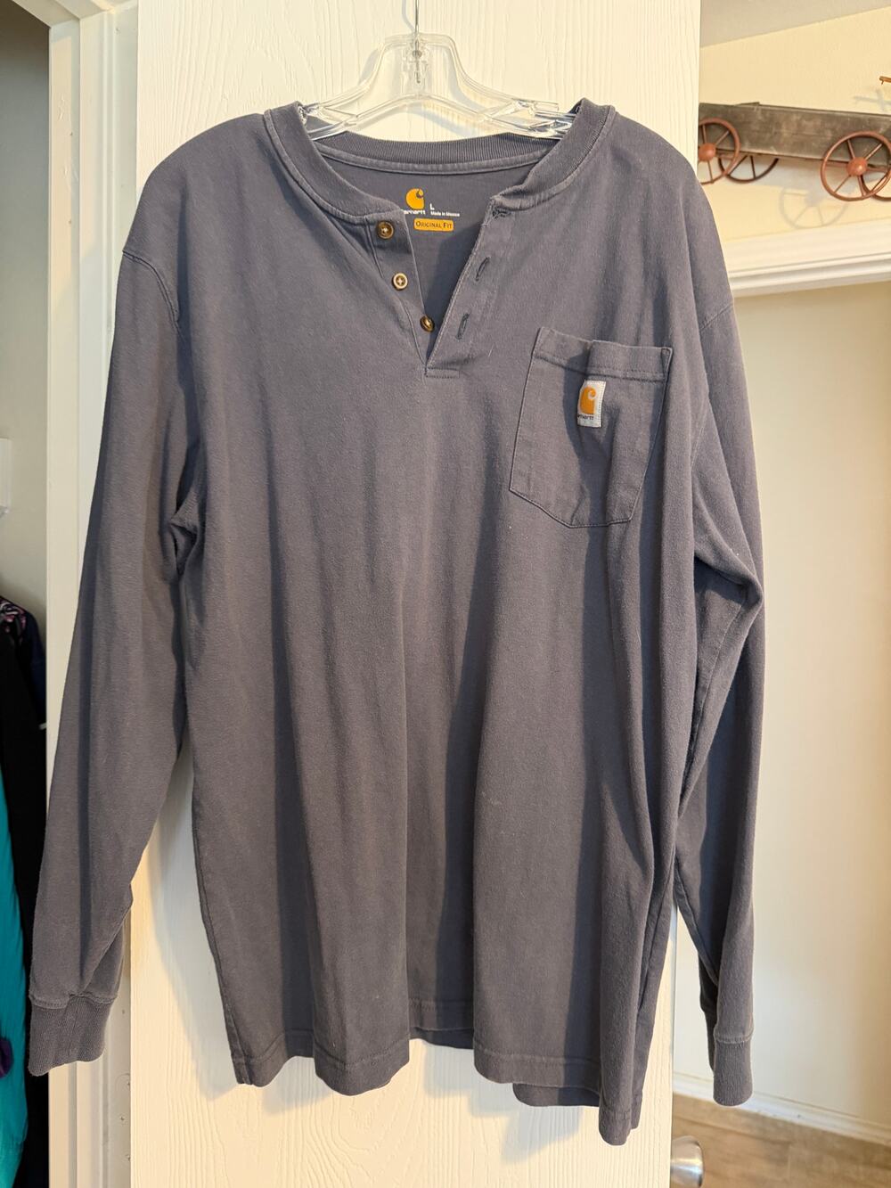 Carhartt Original Fit Long Sleeve Pocket Shirt Men's Large Navy Blue Workwear